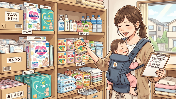 赤ちゃんのために備蓄しているママ
