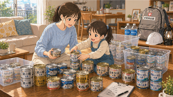 鯖缶を備蓄している親子
