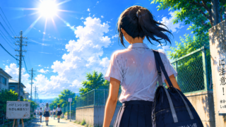真夏に部活に行く学生