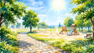 熱中症になりそうなくらいの酷暑の公園