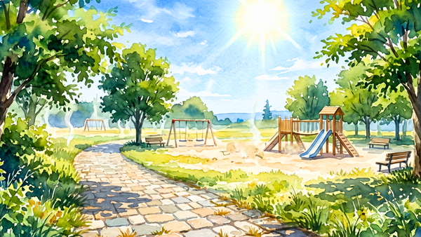 熱中症になりそうなくらいの酷暑の公園