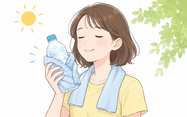 凍らせたペットボトルを握る