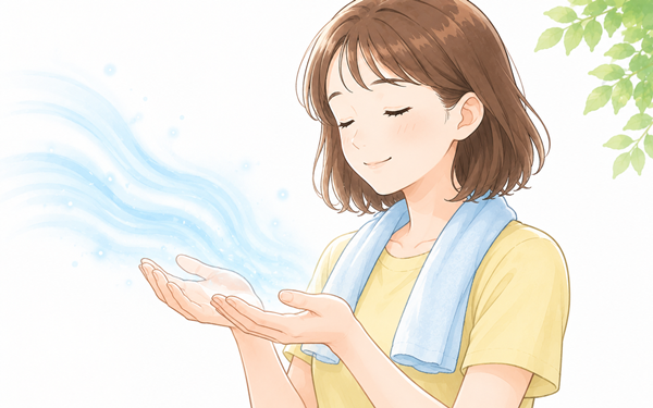 開いた両手のひらから淡い水色の涼しげな流れが立ちのぼるイメージカット