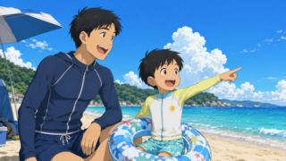 パパと海水浴