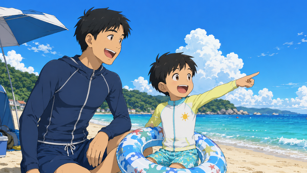 パパと海水浴